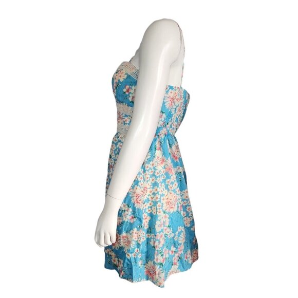 Trixxi Dress Womens Size M Medium Blue White Pink Floral Sleeveless Smocked Back - Picture 2 of 6